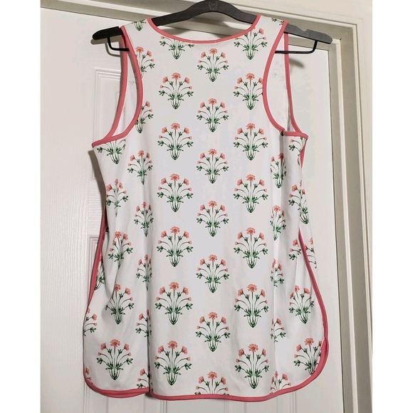 LAKE Tank Short Set Pajamas Medium Sunkissed Coral Tropical Bouquet Pima Cotton - Picture 4 of 12